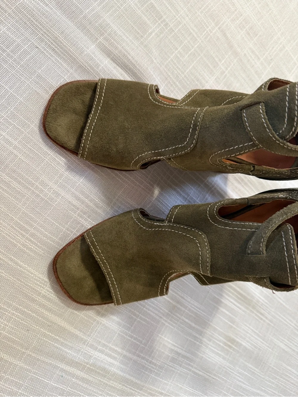 Lucky Brand Olive Green Suede Peep-Toe Wedge Sandals